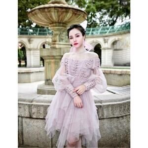 Zimmermann Lilac Pearl Embellished Tulle Dress Size 0 (US 2)